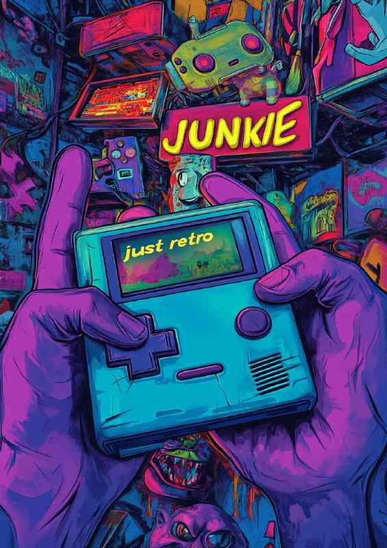 Cartoon retro game junkie | Poster