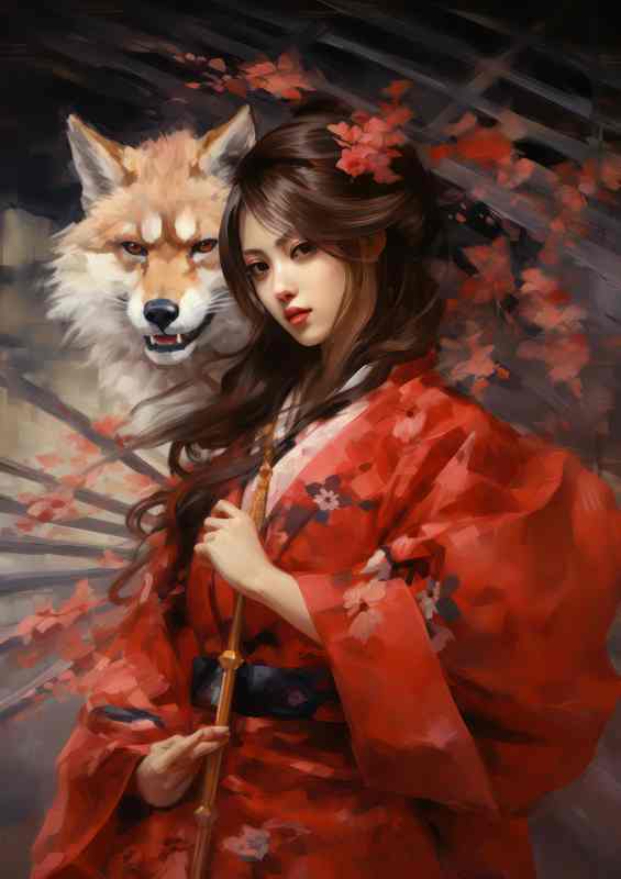 The Delicate World of Traditional Geisha with fox | Di-Bond
