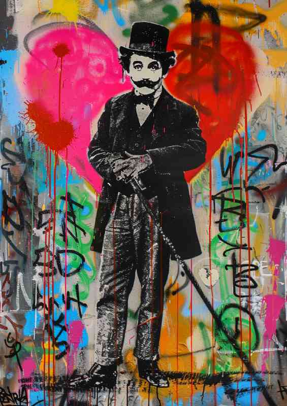 Graffiti painting of Charlie Chaplin | Metal Poster