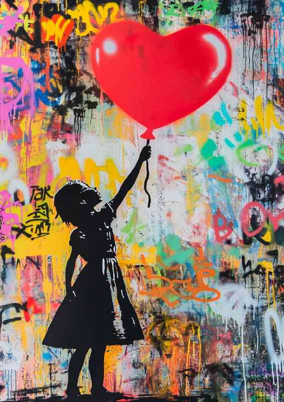 Graffiti red baloon and the girl | Metal Poster