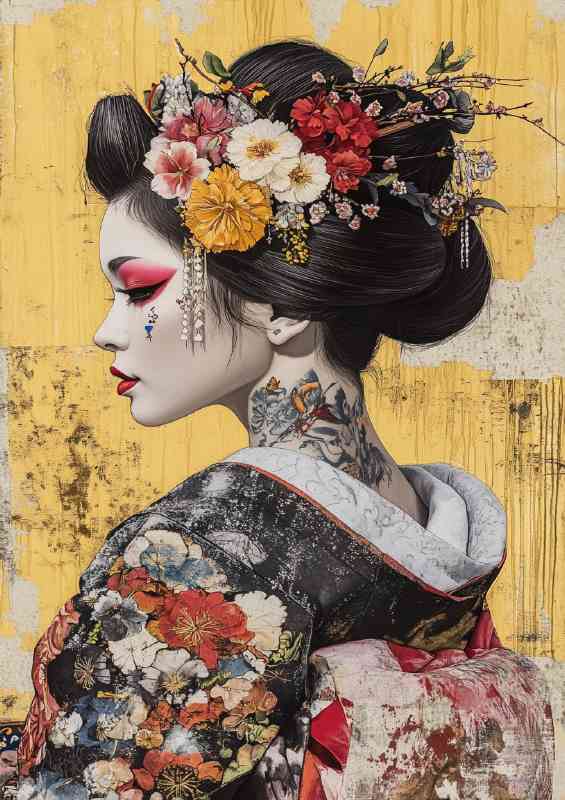 Japanese geisha street art with tattos | Poster