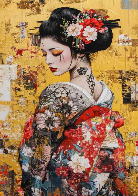 Japanese geisha street style with tattos | Metal Poster