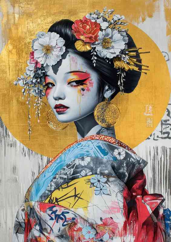 Japanese street art collage of graffiti anime girl | Poster