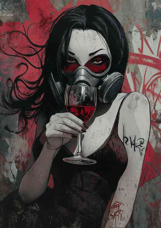 Princess drinking red wine in a mask | Metal Poster