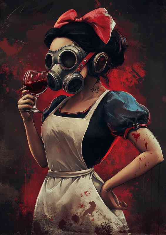 Princess in a white pinny drinking red wine | Metal Poster