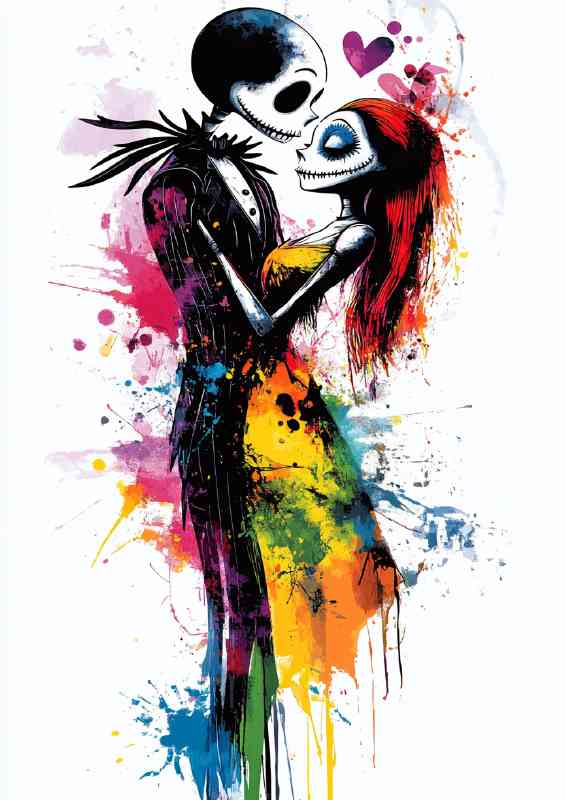 The boy and girl cartoon in love style | Metal Poster