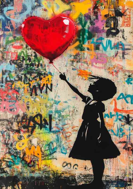 Vibrant srteet girl with the red ballon | Metal Poster