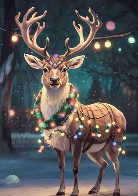Enchanting nighttime scene of a majestic reindeer christmas | Canvas