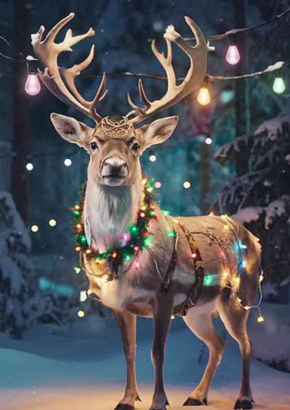 Majestic reindeer standing in a snowy street christmas | Canvas