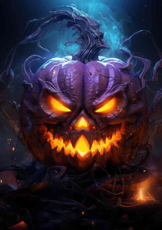 Purple style glowing fire pumpkin head | Poster