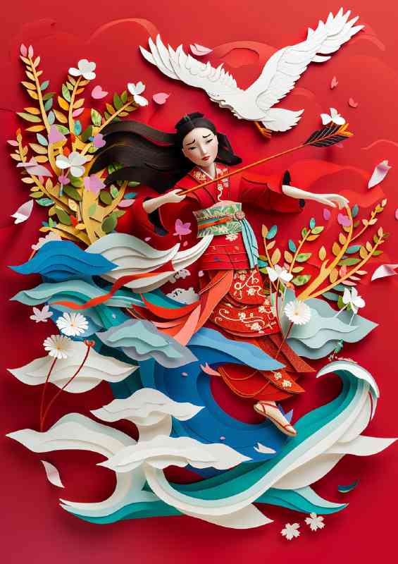 Mulan in paper art style | Metal Poster