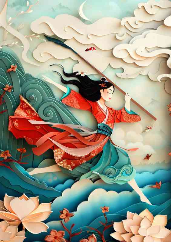 Mulan with fighting stick | Metal Poster