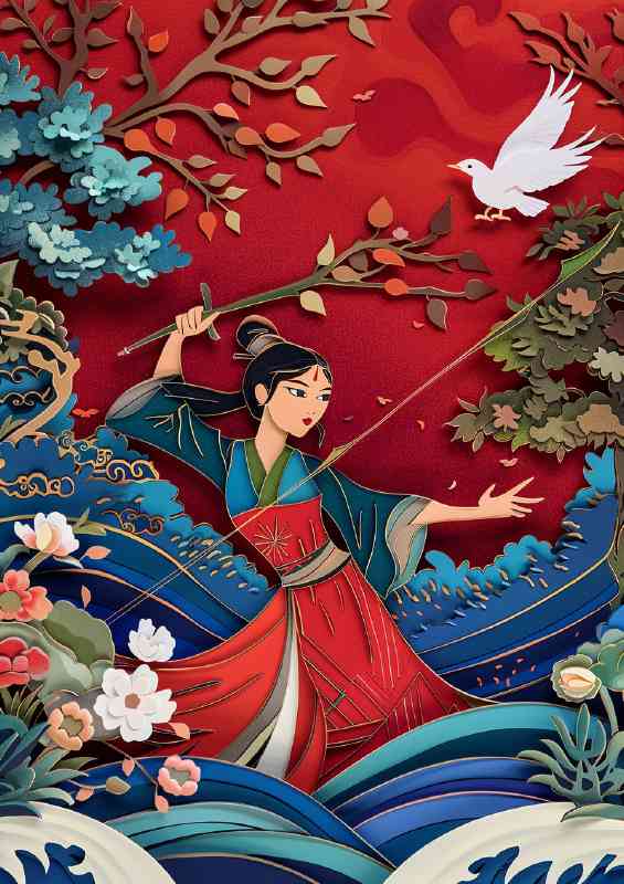 Mulan with red background | Canvas