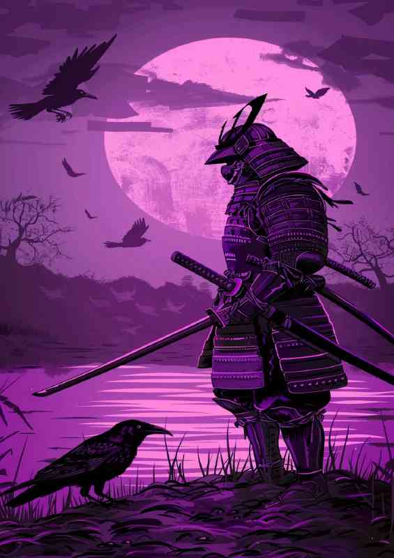 Purple samurai standing | Metal Poster