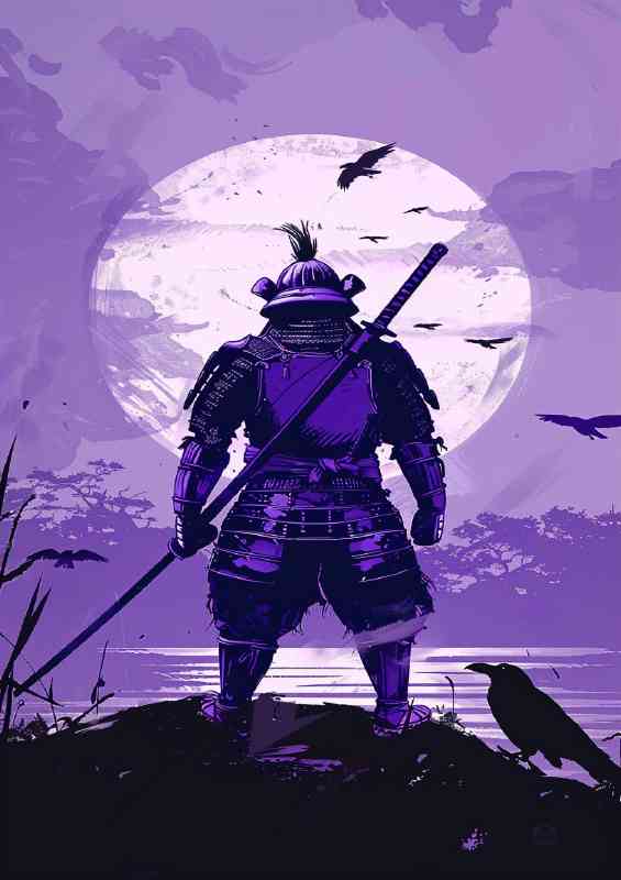 Samurai standing in front of the sun | Metal Poster