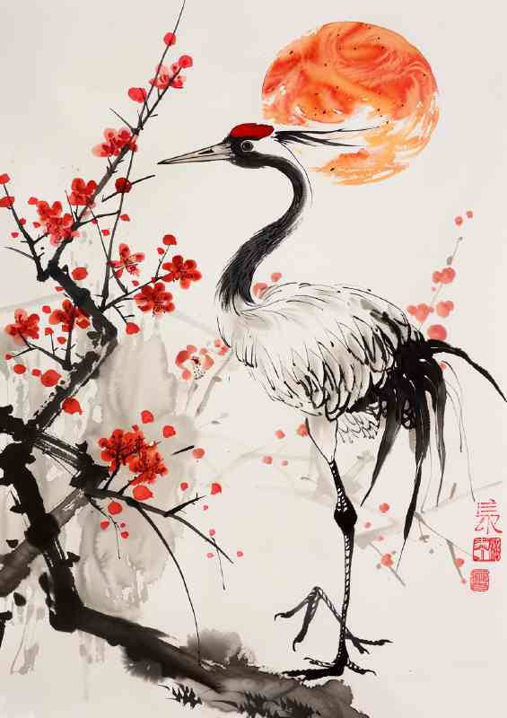 A poised and lively crane standing | Metal Poster