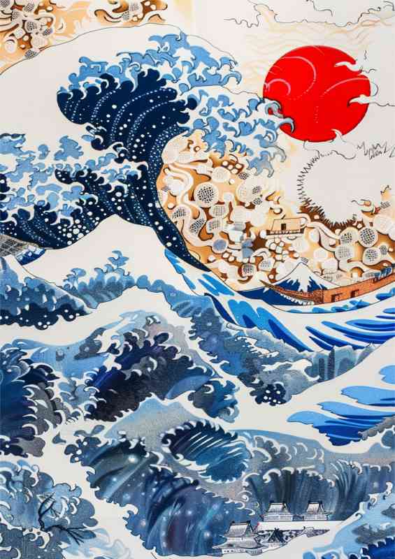 Blue waves and the red sun | Canvas