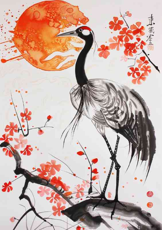 Crane on a branch wit the sun | Poster