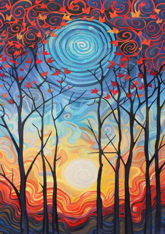 Autumn brown trees and swirly winds | Metal Poster