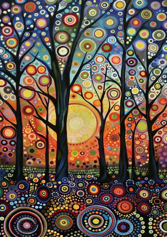 Beautiful painting of trees with the sun setting | Di-Bond