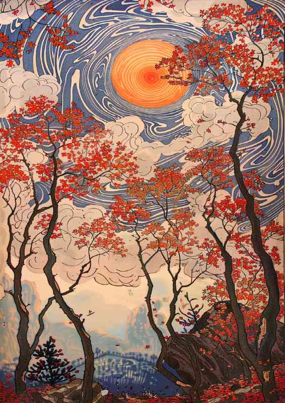 Beown leaves falling with the setting sun | Metal Poster
