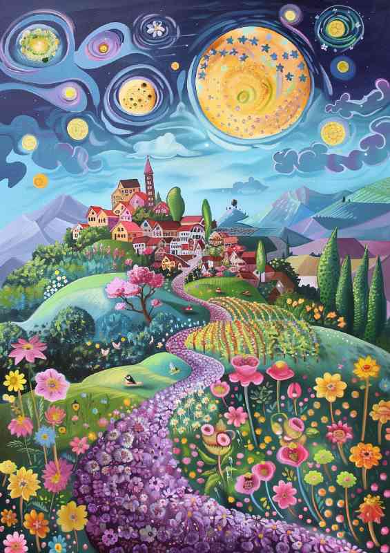 Flowery fields with sweeping long path | Di-Bond