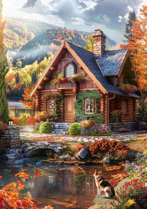 House in the mountains with colourful flowers | Di-Bond
