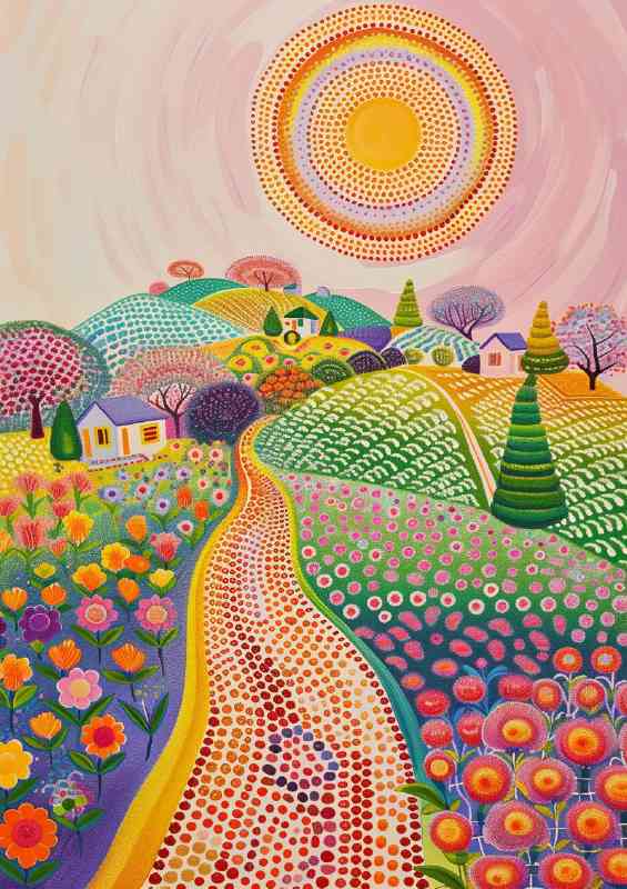 Painted yellow dot sun over the hills | Di-Bond