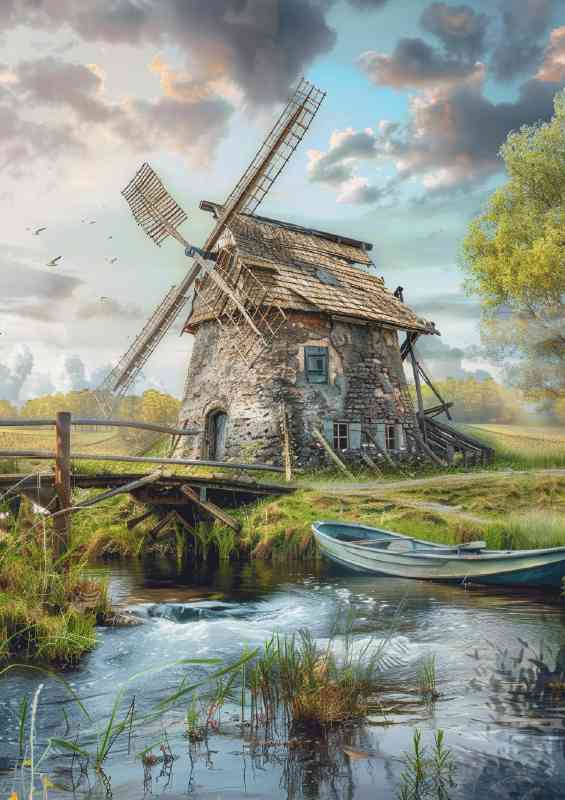 The old windmil by the river | Di-Bond