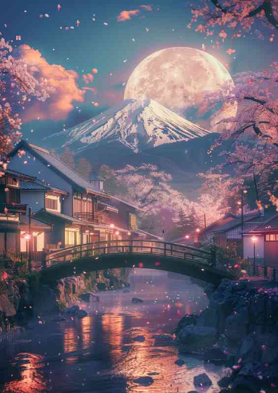 Full moon night with Mount Fuji | Poster