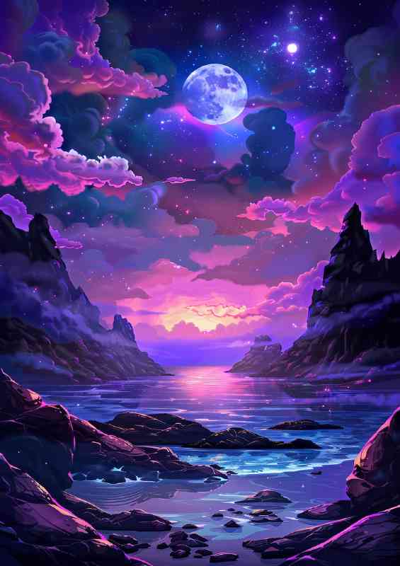 Starry stars at night through the purple mountains | Poster