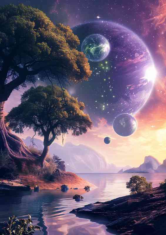 Alien planet landscape with giant green trees | Poster