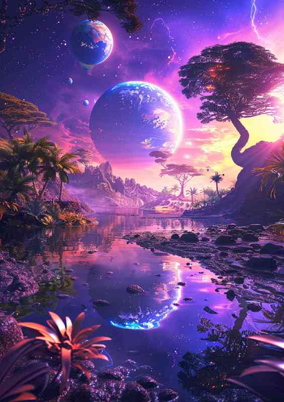 Beautiful vibrant purples with two moons | Poster