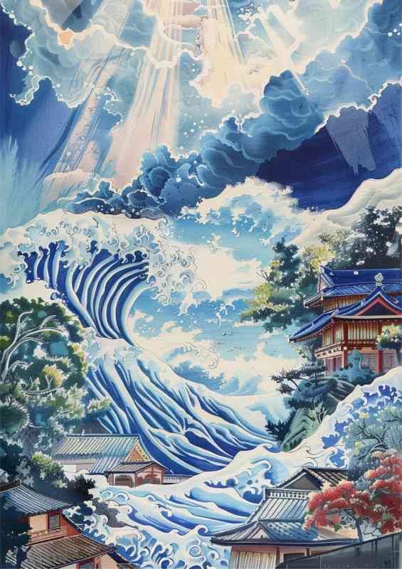 Japanese style waves in blue colour | Canvas