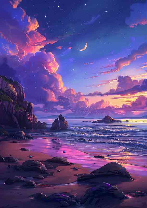 The ocean and purple skies | Canvas