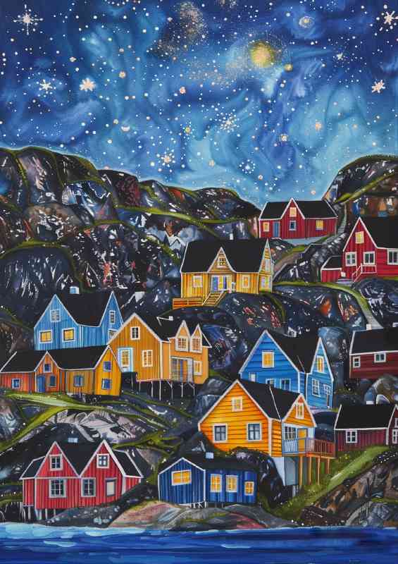 A painting of colorful Scandinavian houses | Poster