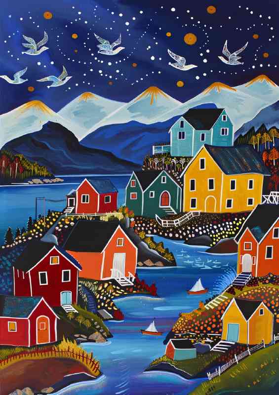 Scandinavian fishing village | Canvas