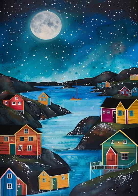 Scandinavian houses built around the lake | Metal Poster