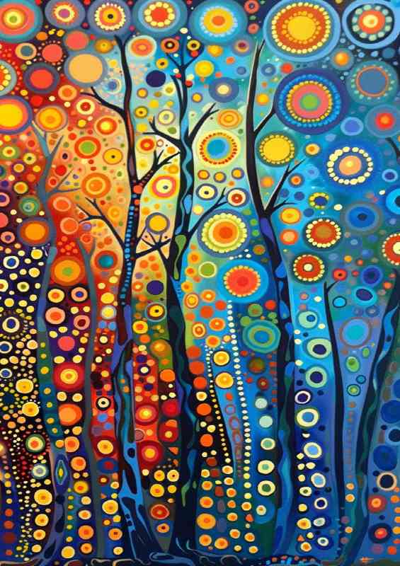A painting of trees with circles and dots | Poster
