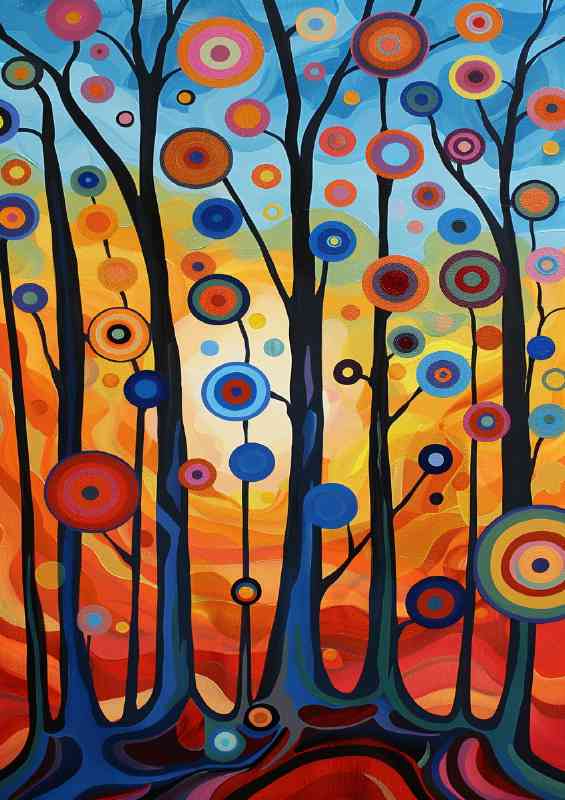 A surreal landscape of trees with colorful | Metal Poster