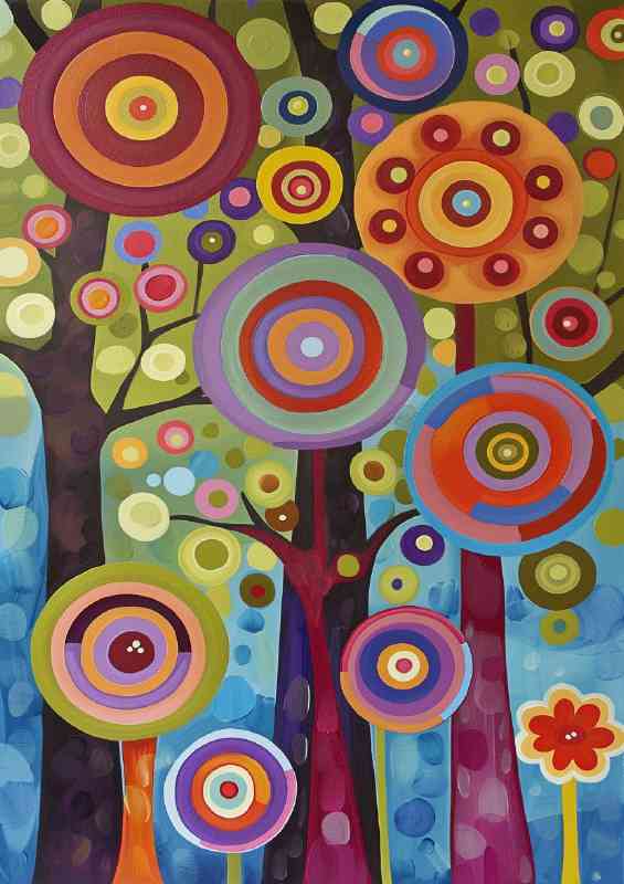 Abstract trees with circles blue sky | Poster