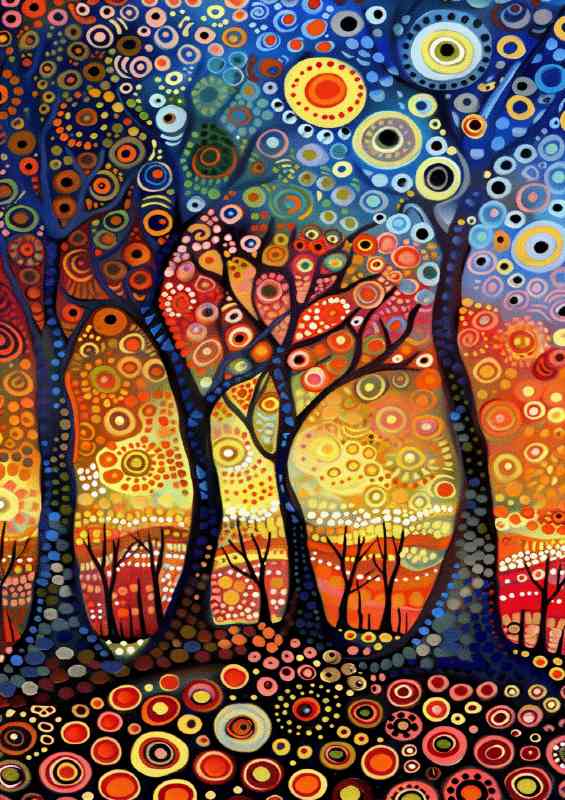 Circle trees in the setting sun | Metal Poster