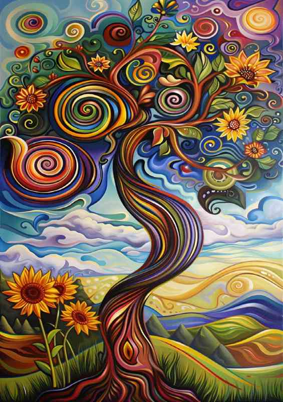Enchanting tree with vibrant swirls of color | Canvas