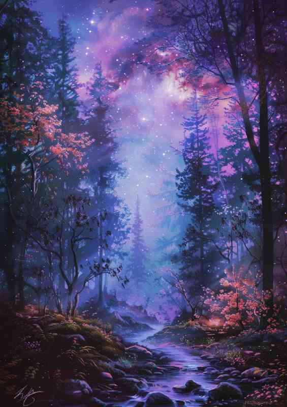 Magical forrest and a starry night | Metal Poster