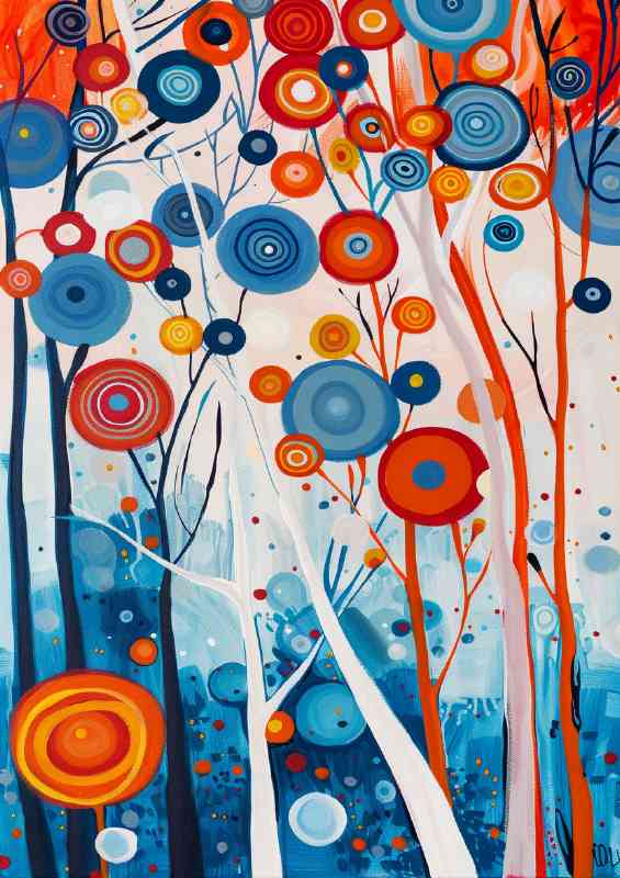 Painted trees with dots and circles | Di-Bond