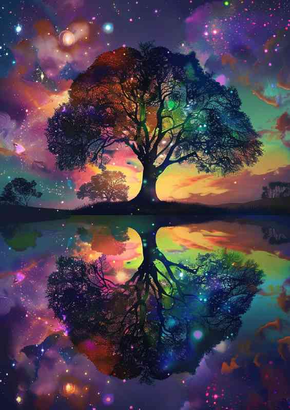 Reflective tree of life colourful | Metal Poster