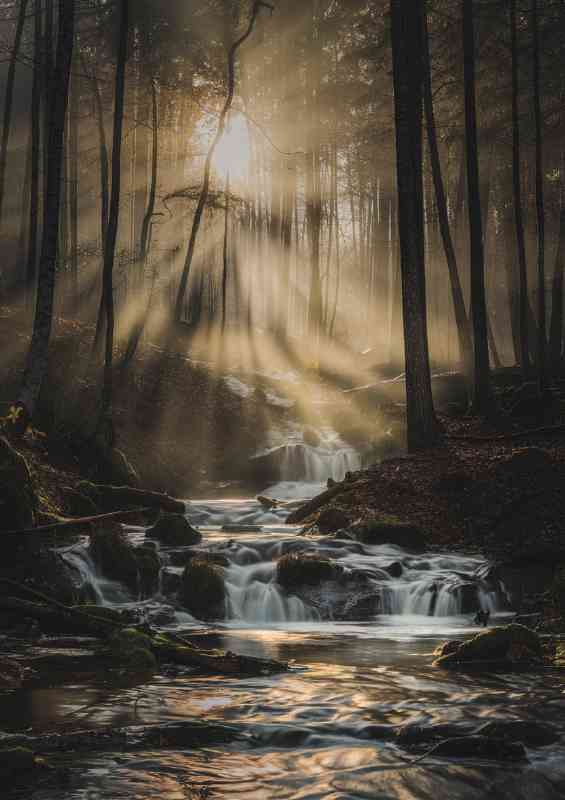 Sun blasting through the flowing river | Metal Poster