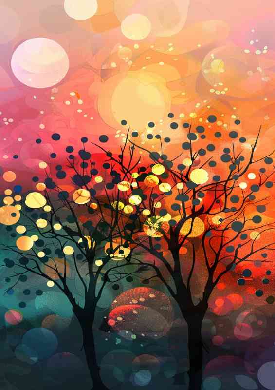 Sunset trees with dots | Metal Poster