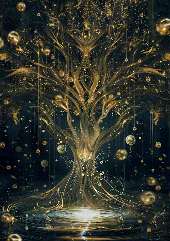 Tree of life gold branches water well | Di-Bond
