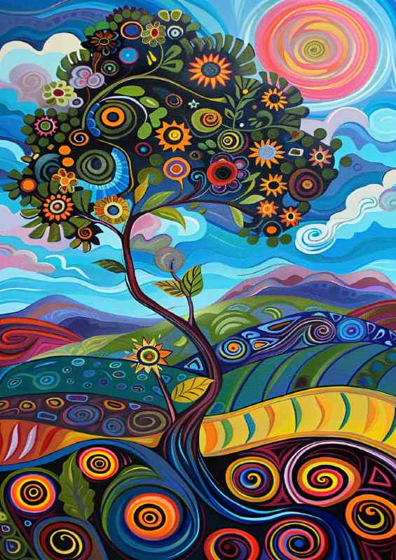Whimsical swirls blustering tree | Metal Poster